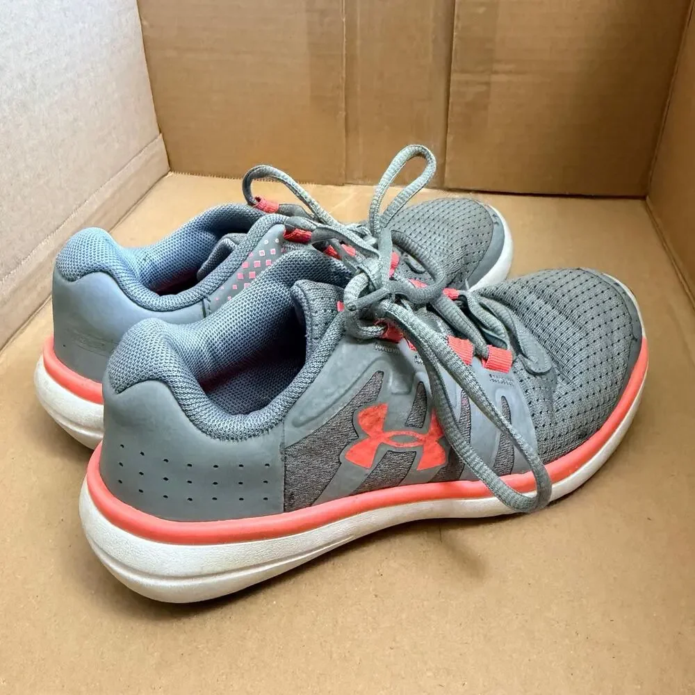 Under Armour Unisex Kids Sneakers Athletic Tennis Shoes Tie Closure Gray Orange